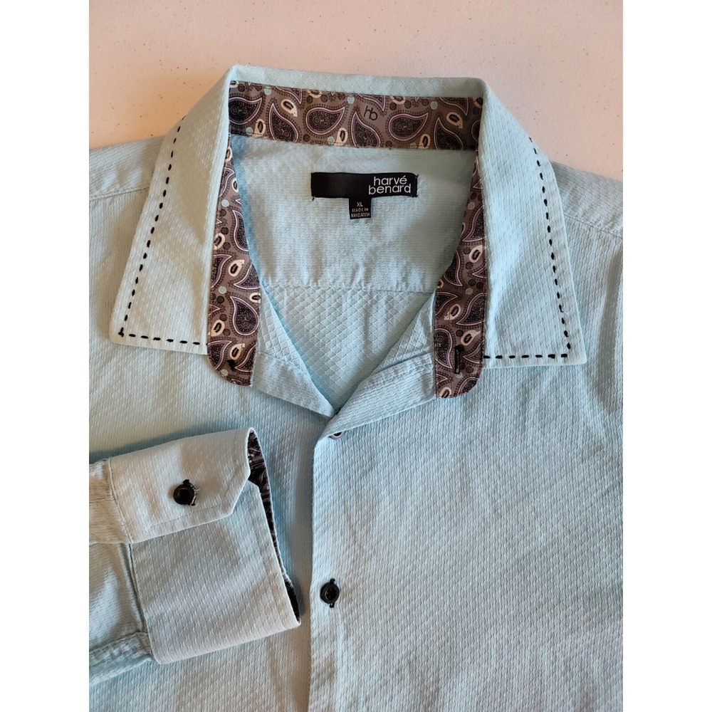 harve benard Shirt Mens XL Blue Cotton Textured Button Up Shirt‎